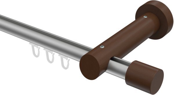 Innenlauf Gardinenstange Aluminium / Holz 20 mm Ø TALENT - Feta Silbergrau / Nussbaum lackiert 180 cm