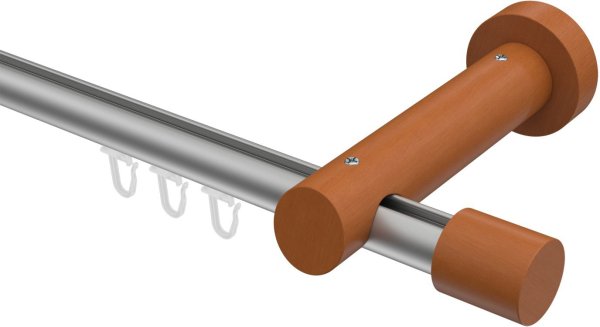 Innenlauf Gardinenstange Aluminium / Holz 20 mm Ø TALENT - Feta Silbergrau / Kirschbaum lackiert 360 cm (2 x 180 cm)