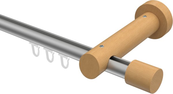 Innenlauf Gardinenstange Aluminium / Holz 20 mm Ø TALENT - Feta Silbergrau / Buche lackiert 480 cm (2 x 240 cm)
