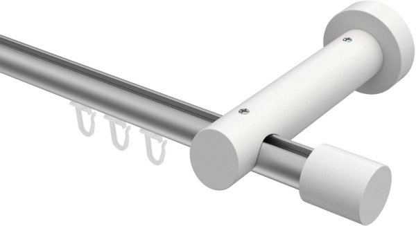 Innenlauf Gardinenstange Aluminium / Holz 20 mm Ø TALENT - Feta Silbergrau / Weiß lackiert 480 cm (2 x 240 cm)