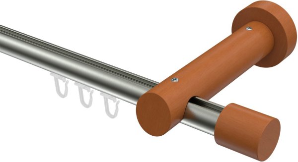 Innenlauf Gardinenstange Aluminium / Holz 20 mm Ø TALENT - Feta Edelstahl-Optik / Kirschbaum lackiert 100 cm