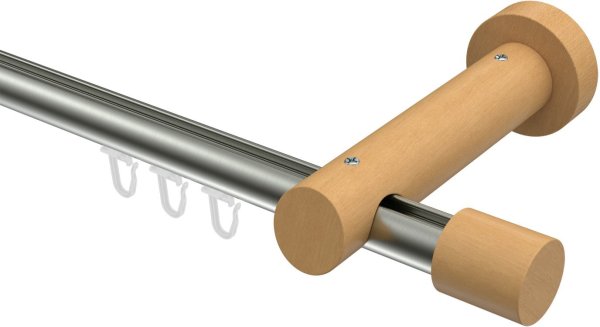 Innenlauf Gardinenstange Aluminium / Holz 20 mm Ø TALENT - Feta Edelstahl-Optik / Buche lackiert 320 cm (2 x 160 cm)