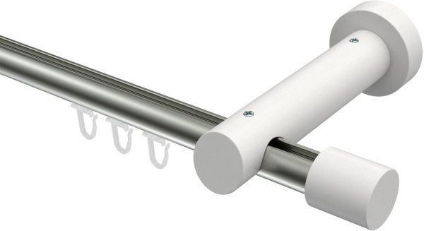 Innenlauf Gardinenstange Aluminium / Holz 20 mm Ø TALENT - Feta Edelstahl-Optik / Weiß lackiert 220 cm