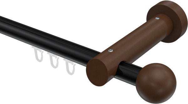 Innenlauf Gardinenstange Aluminium / Holz 20 mm Ø TALENT - Luina Schwarz / Nussbaum lackiert 100 cm