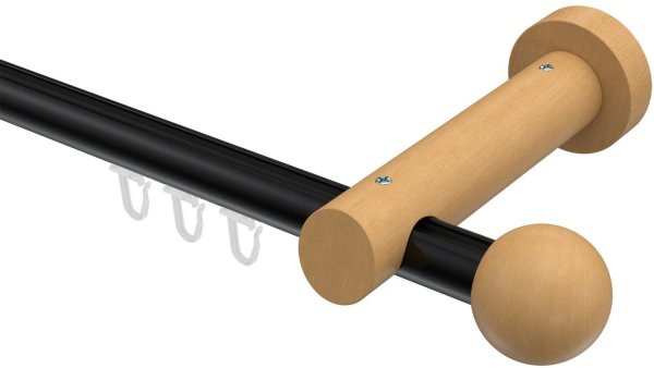 Innenlauf Gardinenstange Aluminium / Holz 20 mm Ø TALENT - Luina Schwarz / Buche lackiert 100 cm