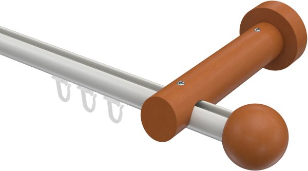 Innenlauf Gardinenstange Aluminium / Holz 20 mm Ø TALENT - Luina Weiß / Kirschbaum lackiert 240 cm