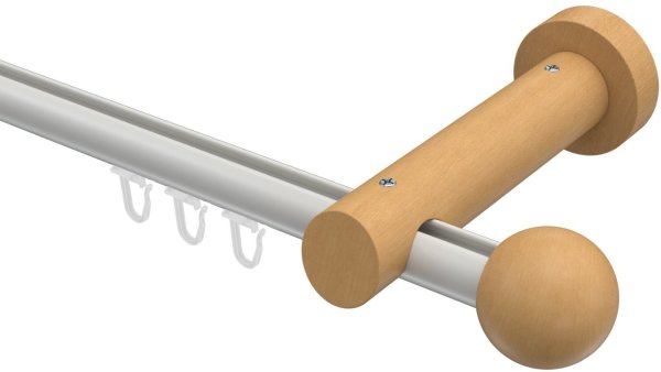 Innenlauf Gardinenstange Aluminium / Holz 20 mm Ø TALENT - Luina Weiß / Buche lackiert 160 cm