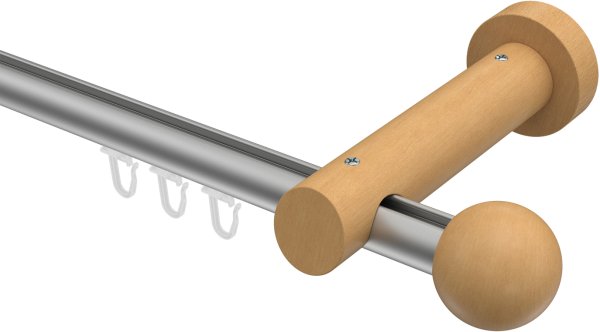 Innenlauf Gardinenstange Aluminium / Holz 20 mm Ø TALENT - Luina Silbergrau / Buche lackiert 100 cm