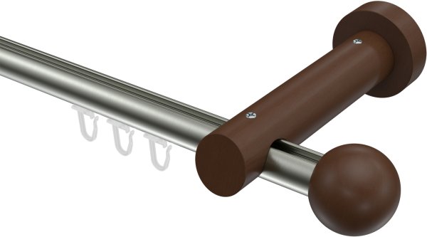 Innenlauf Gardinenstange Aluminium / Holz 20 mm Ø TALENT - Luina Edelstahl-Optik / Nussbaum lackiert 140 cm