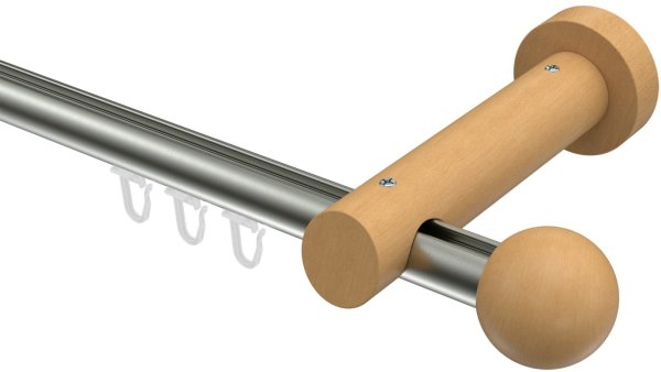 Innenlauf Gardinenstange Aluminium / Holz 20 mm Ø TALENT - Luina Edelstahl-Optik / Buche lackiert 100 cm