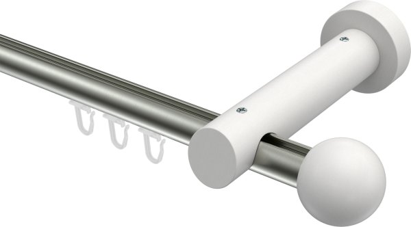 Innenlauf Gardinenstange Aluminium / Holz 20 mm Ø TALENT - Luina Edelstahl-Optik / Weiß lackiert 280 cm (2 x 140 cm)