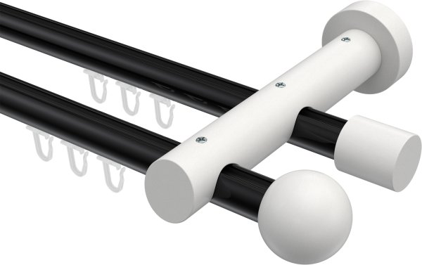 Innenlauf Gardinenstange Aluminium / Holz 20 mm Ø 2-läufig TALENT - Luina Schwarz / Weiß lackiert 100 cm