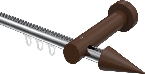 Innenlauf Gardinenstange Aluminium / Holz 20 mm Ø TALENT - Siveo Chrom / Nussbaum lackiert 100 cm