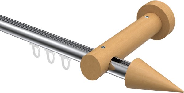 Innenlauf Gardinenstange Aluminium / Holz 20 mm Ø TALENT - Siveo Chrom / Buche lackiert 100 cm