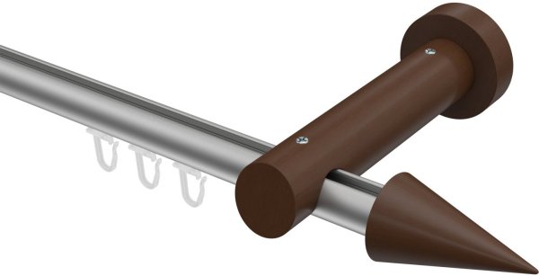 Innenlauf Gardinenstange Aluminium / Holz 20 mm Ø TALENT - Siveo Silbergrau / Nussbaum lackiert 100 cm