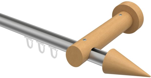 Innenlauf Gardinenstange Aluminium / Holz 20 mm Ø TALENT - Siveo Silbergrau / Buche lackiert 100 cm