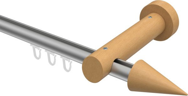 Innenlauf Gardinenstange Aluminium / Holz 20 mm Ø TALENT - Siveo Silbergrau / Buche lackiert 100 cm