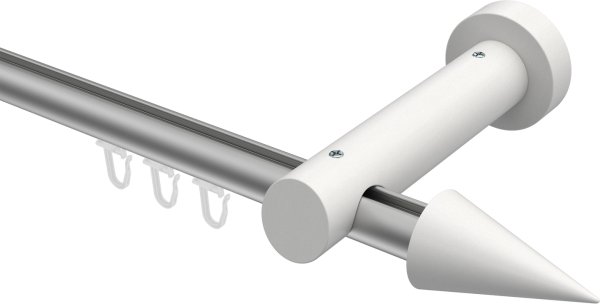 Innenlauf Gardinenstange Aluminium / Holz 20 mm Ø TALENT - Siveo Silbergrau / Weiß lackiert 100 cm