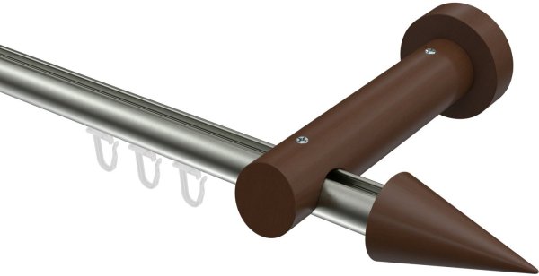 Innenlauf Gardinenstange Aluminium / Holz 20 mm Ø TALENT - Siveo Edelstahl-Optik / Nussbaum lackiert 100 cm