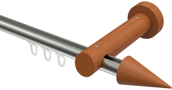 Innenlauf Gardinenstange Aluminium / Holz 20 mm Ø TALENT - Siveo Edelstahl-Optik / Kirschbaum lackiert 100 cm