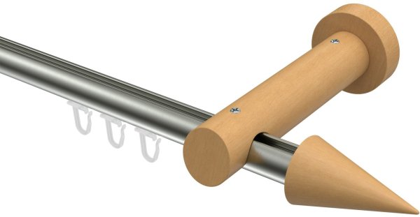 Innenlauf Gardinenstange Aluminium / Holz 20 mm Ø TALENT - Siveo Edelstahl-Optik / Buche lackiert 100 cm