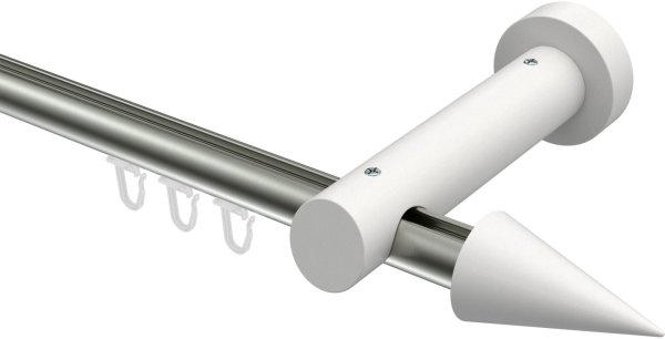 Innenlauf Gardinenstange Aluminium / Holz 20 mm Ø TALENT - Siveo Edelstahl-Optik / Weiß lackiert 100 cm