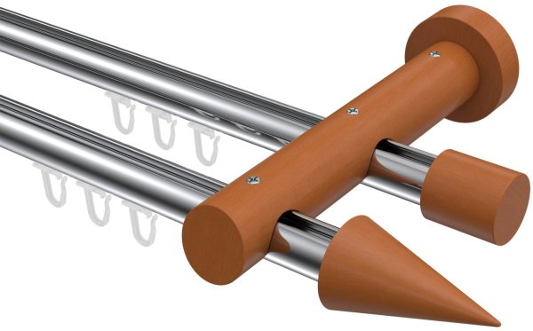 Innenlauf Gardinenstange Aluminium / Holz 20 mm Ø 2-läufig TALENT - Siveo Chrom / Kirschbaum lackiert 100 cm
