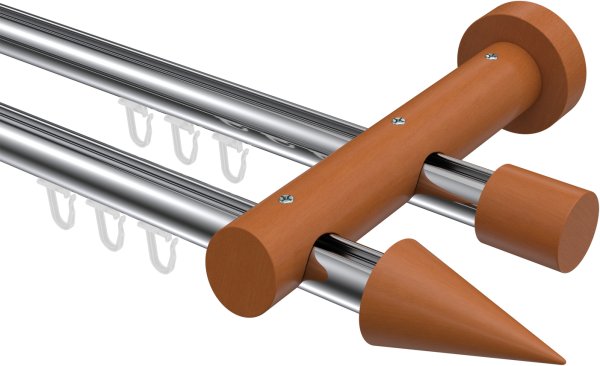 Innenlauf Gardinenstange Aluminium / Holz 20 mm Ø 2-läufig TALENT - Siveo Chrom / Kirschbaum lackiert