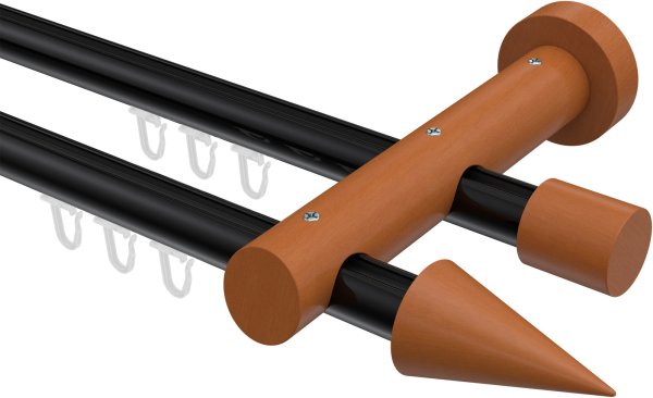 Innenlauf Gardinenstange Aluminium / Holz 20 mm Ø 2-läufig TALENT - Siveo Schwarz / Kirschbaum lackiert 100 cm