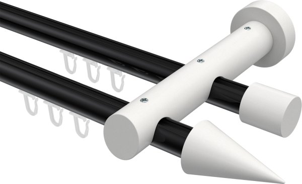 Innenlauf Gardinenstange Aluminium / Holz 20 mm Ø 2-läufig TALENT - Siveo Schwarz / Weiß lackiert 100 cm