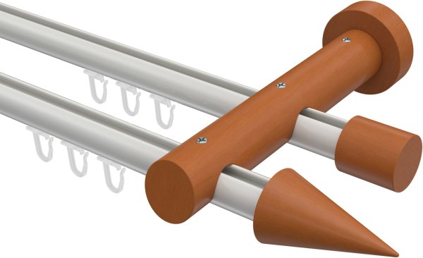 Innenlauf Gardinenstange Aluminium / Holz 20 mm Ø 2-läufig TALENT - Siveo Weiß / Kirschbaum lackiert 100 cm