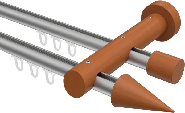 Innenlauf Gardinenstange Aluminium / Holz 20 mm Ø 2-läufig TALENT - Siveo Silbergrau / Kirschbaum lackiert