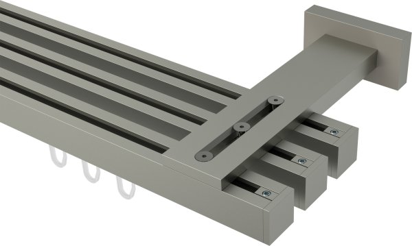 Innenlauf Gardinenstange Aluminium / Metall eckig 20x20 mm 3-läufig QUADLINE (Multi) - Sono Satin-Silber 100 cm