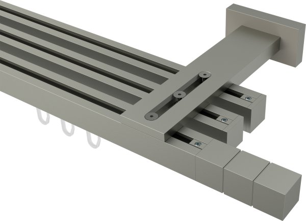 Innenlauf Gardinenstange Aluminium / Metall eckig 20x20 mm 3-läufig QUADLINE (Multi) - Cubes Satin-Silber 100 cm