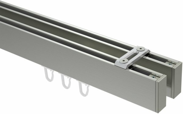 Innenlauf Gardinenstange Deckenmontage Edelstahl-Optik eckig 14x35 mm 2-läufig SMARTLINE (Universal) - Paxo 240 cm