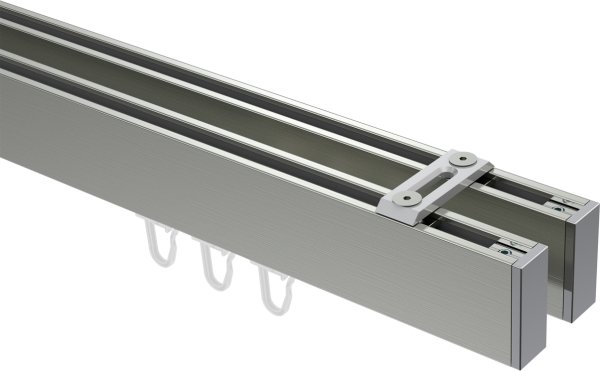 Innenlauf Gardinenstange Deckenmontage Aluminium / Metall eckig 14x35 mm 2-läufig SMARTLINE (Universal) - Paxo Edelstahl-Optik / Chrom 100 cm