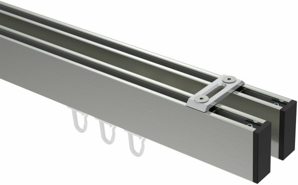 Innenlauf Gardinenstange Deckenmontage Aluminium / Metall eckig 14x35 mm 2-läufig SMARTLINE (Universal) - Paxo Edelstahl-Optik / Schwarz 100 cm