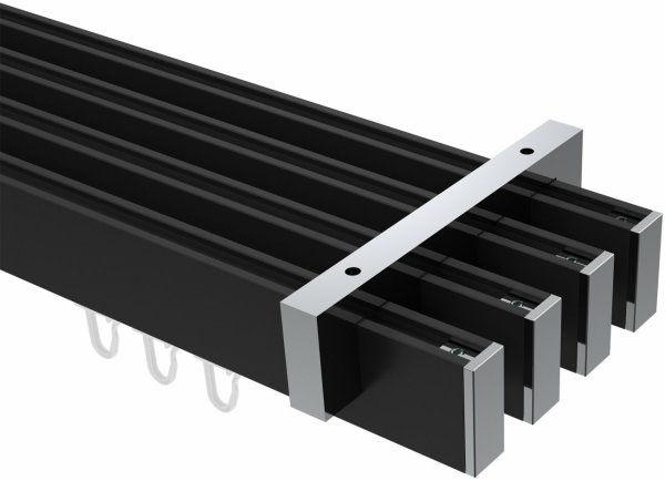 Innenlauf Gardinenstange Deckenmontage Aluminium / Metall eckig 14x35 mm 4-läufig SMARTLINE - Paxo Schwarz / Chrom 100 cm
