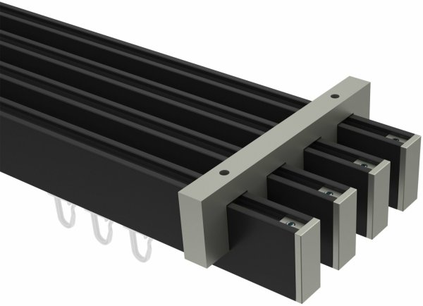 Innenlauf Gardinenstange Deckenmontage Aluminium / Metall eckig 14x35 mm 4-läufig SMARTLINE - Paxo Schwarz / Edelstahl-Optik 140 cm