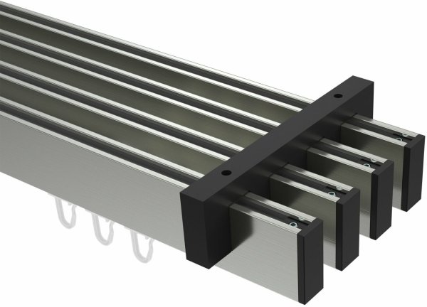 Innenlauf Gardinenstange Deckenmontage Aluminium / Metall eckig 14x35 mm 4-läufig SMARTLINE - Paxo Edelstahl-Optik / Schwarz 100 cm
