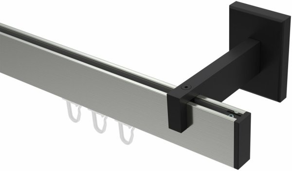 Innenlauf Gardinenstange Aluminium / Metall eckig 14x35 mm SMARTLINE - Paxo Edelstahl-Optik / Schwarz 160 cm
