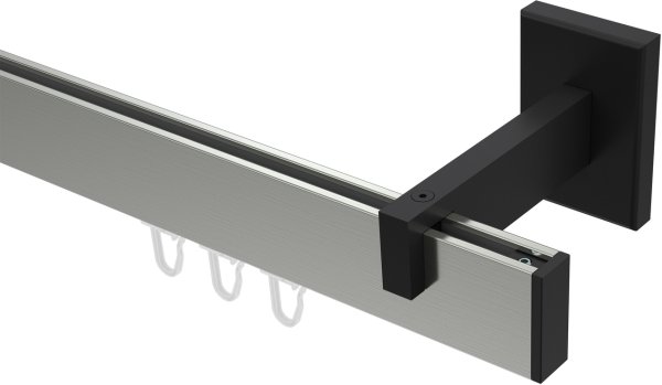 Innenlauf Gardinenstange Aluminium / Metall eckig 14x35 mm SMARTLINE - Paxo Edelstahl-Optik / Schwarz 100 cm