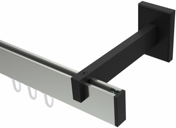 Innenlauf Gardinenstange Aluminium / Metall eckig 14x35 mm SMARTLINE - Paxo Edelstahl-Optik / Schwarz (WA lang) 100 cm