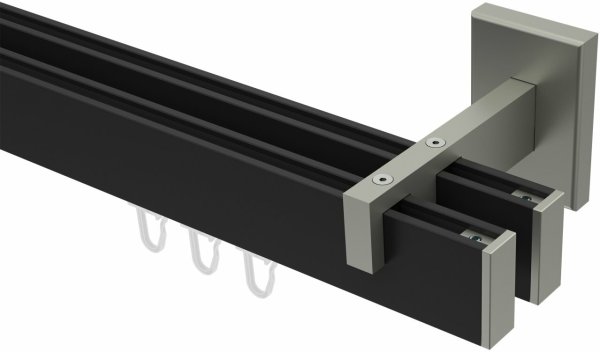 Innenlauf Gardinenstange Aluminium / Metall eckig 14x35 mm 2-läufig SMARTLINE - Paxo Schwarz / Edelstahl-Optik 100 cm