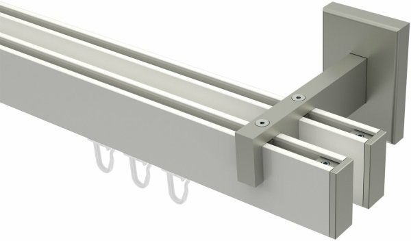 Innenlauf Gardinenstange Aluminium / Metall eckig 14x35 mm 2-läufig SMARTLINE - Paxo Weiß / Edelstahl-Optik 320 cm (2 x 160 cm)