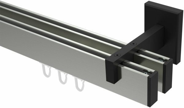 Innenlauf Gardinenstange Aluminium / Metall eckig 14x35 mm 2-läufig SMARTLINE - Paxo Edelstahl-Optik / Schwarz 100 cm