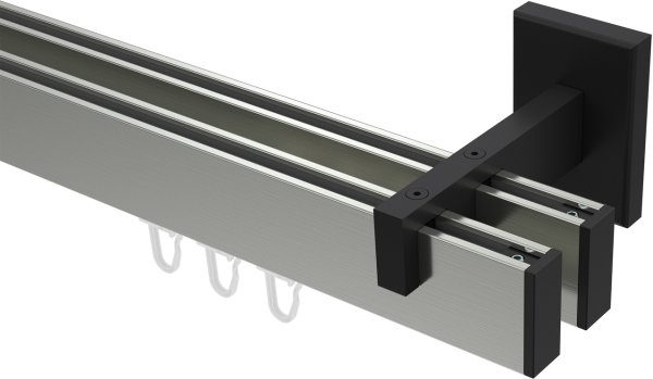 Innenlauf Gardinenstange Aluminium / Metall eckig 14x35 mm 2-läufig SMARTLINE - Paxo Edelstahl-Optik / Schwarz 100 cm