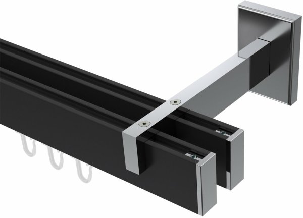Innenlauf Gardinenstange Aluminium / Metall eckig 14x35 mm 2-läufig SMARTLINE - Paxo Schwarz / Chrom (WA lang) 100 cm
