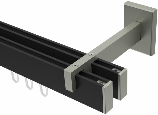 Innenlauf Gardinenstange Aluminium / Metall eckig 14x35 mm 2-läufig SMARTLINE - Paxo Schwarz / Edelstahl-Optik (WA lang) 100 cm