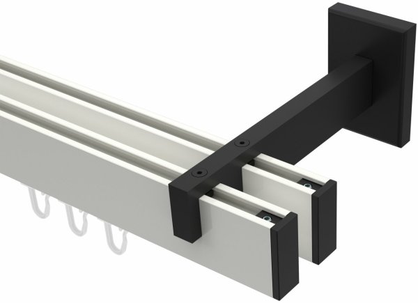 Innenlauf Gardinenstange Aluminium / Metall eckig 14x35 mm 2-läufig SMARTLINE - Paxo Weiß / Schwarz (WA lang) 100 cm